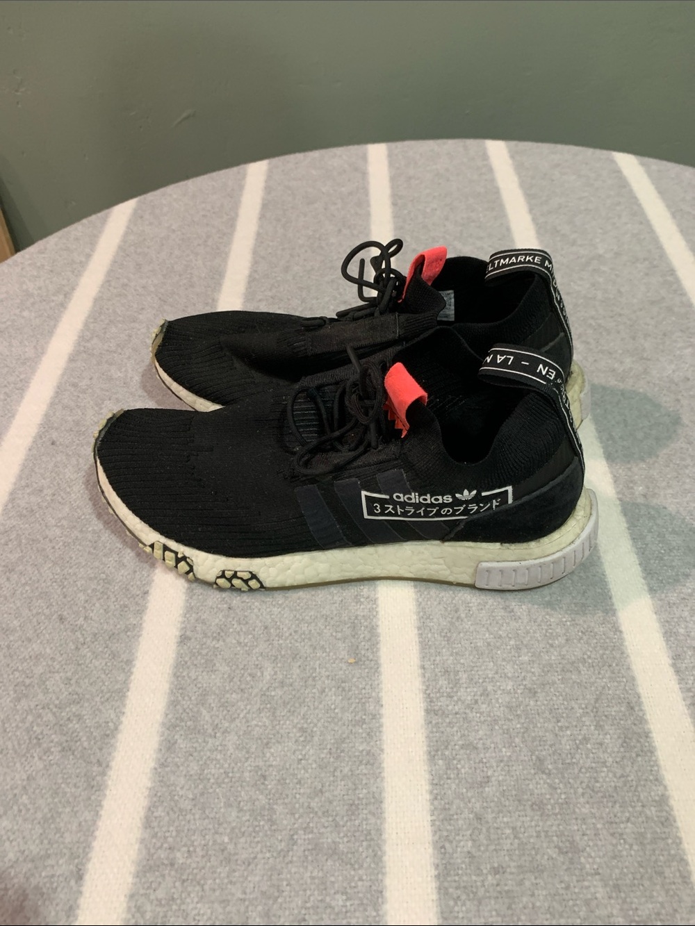 adidas Black Slip-On Knit Sneakers with Coral Pull Tabs